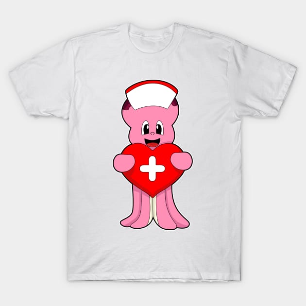 Octopus as Nurse with Heart T-Shirt by Markus Schnabel